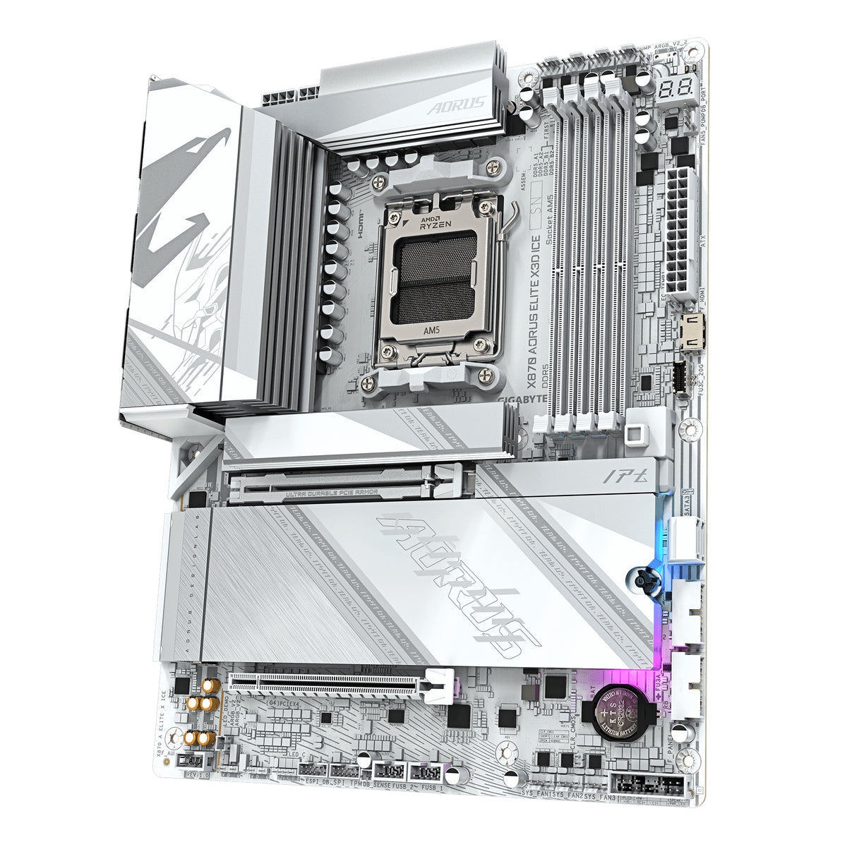 GIGABYTE X870 AORUS ELITE X3D ICE Mainboard - Unterstützt AMD Ryzen 9000 Prozessoren, 16+2+2 Phasen Digital-VRM, bis zu 9000Hz DDR5 (OC), 2xPCIe 5.0 + 2xPCIe 4.0, Wi-Fi 7, 2.5GbE LAN, USB 4