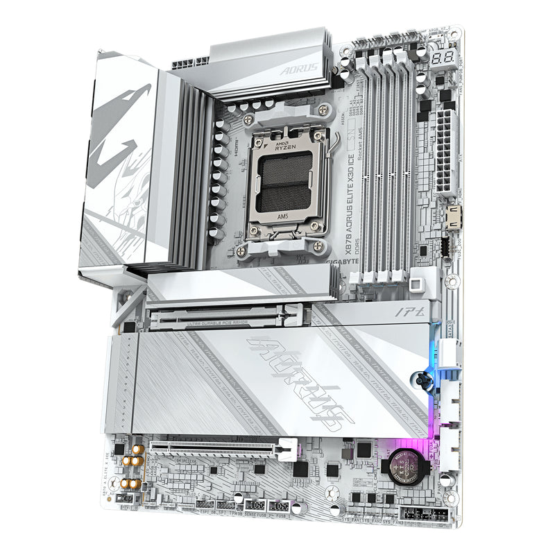 GIGABYTE X870 AORUS ELITE X3D ICE Mainboard - Unterstützt AMD Ryzen 9000 Prozessoren, 16+2+2 Phasen Digital-VRM, bis zu 9000Hz DDR5 (OC), 2xPCIe 5.0 + 2xPCIe 4.0, Wi-Fi 7, 2.5GbE LAN, USB 4