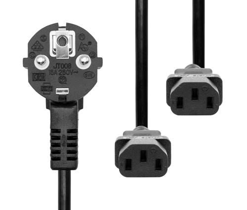 Microconnect PE011330 Stromkabel Schwarz 3 m Netzstecker Typ E+F 2 x C13-Koppler