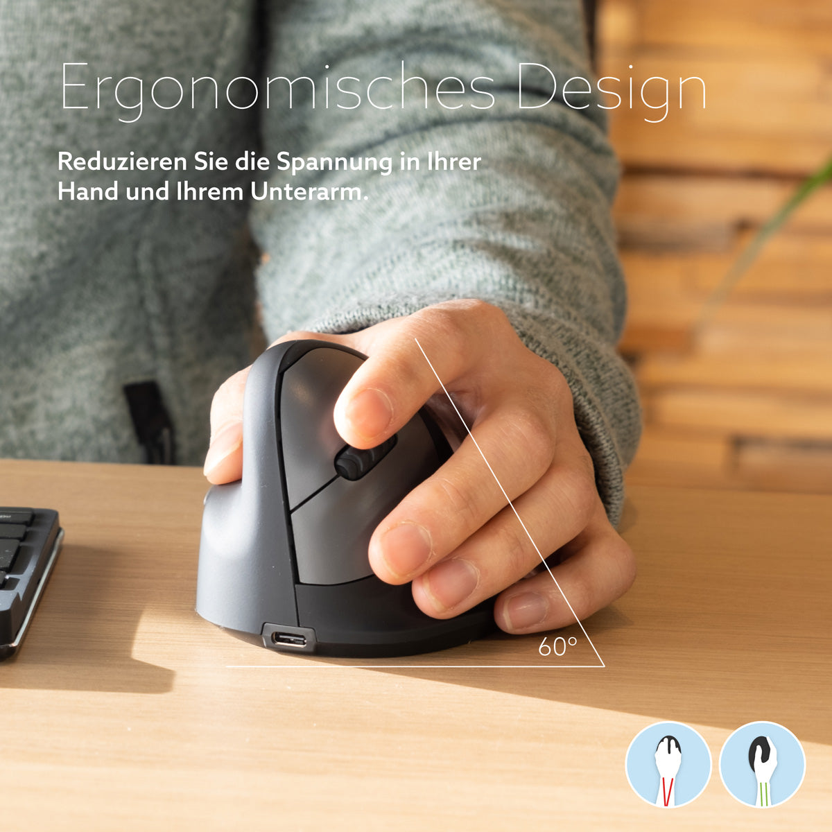 R-Go Tools Ergonomische Maus R-Go HE Break mit Pausensoftware, groß (Handlänge ≥ 185mm), für Linkshänder, bluetooth, schwarz