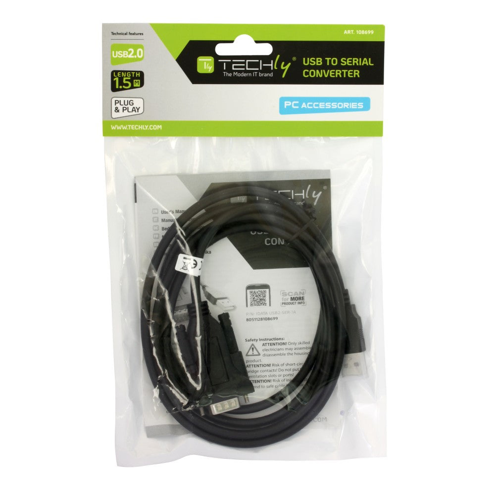 Techly IDATA USB2-SER-1A Serien-Kabel Schwarz 1,5 m USB Typ-A DB-9