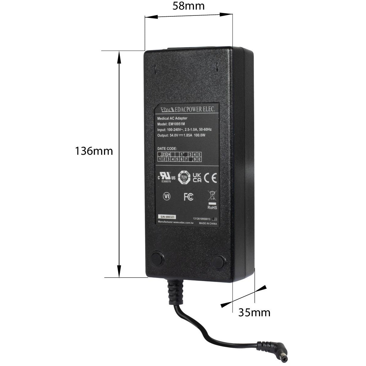 Z ALLNET Ersatznetzteil 54V/1.85A Medical 5.5mm x 2.1mm