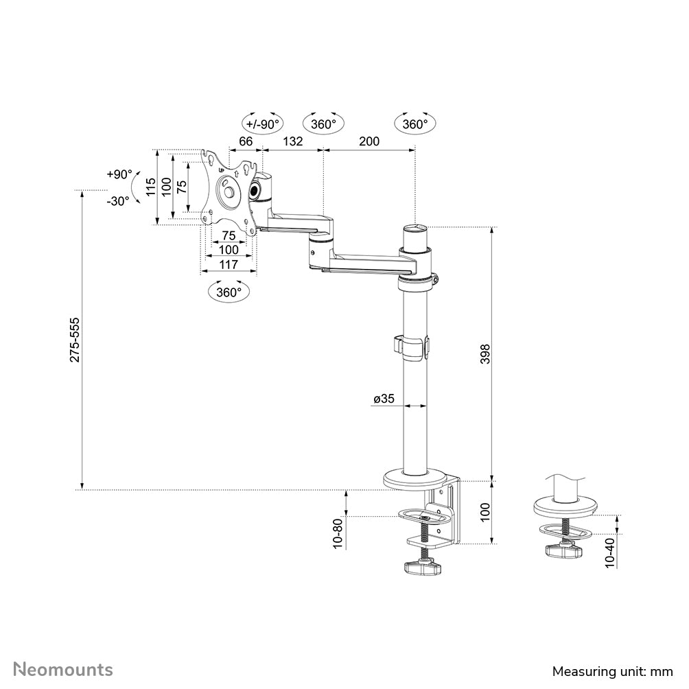 Neomounts DS60-425WH1 Monitorarm 17-27" - platzsparend