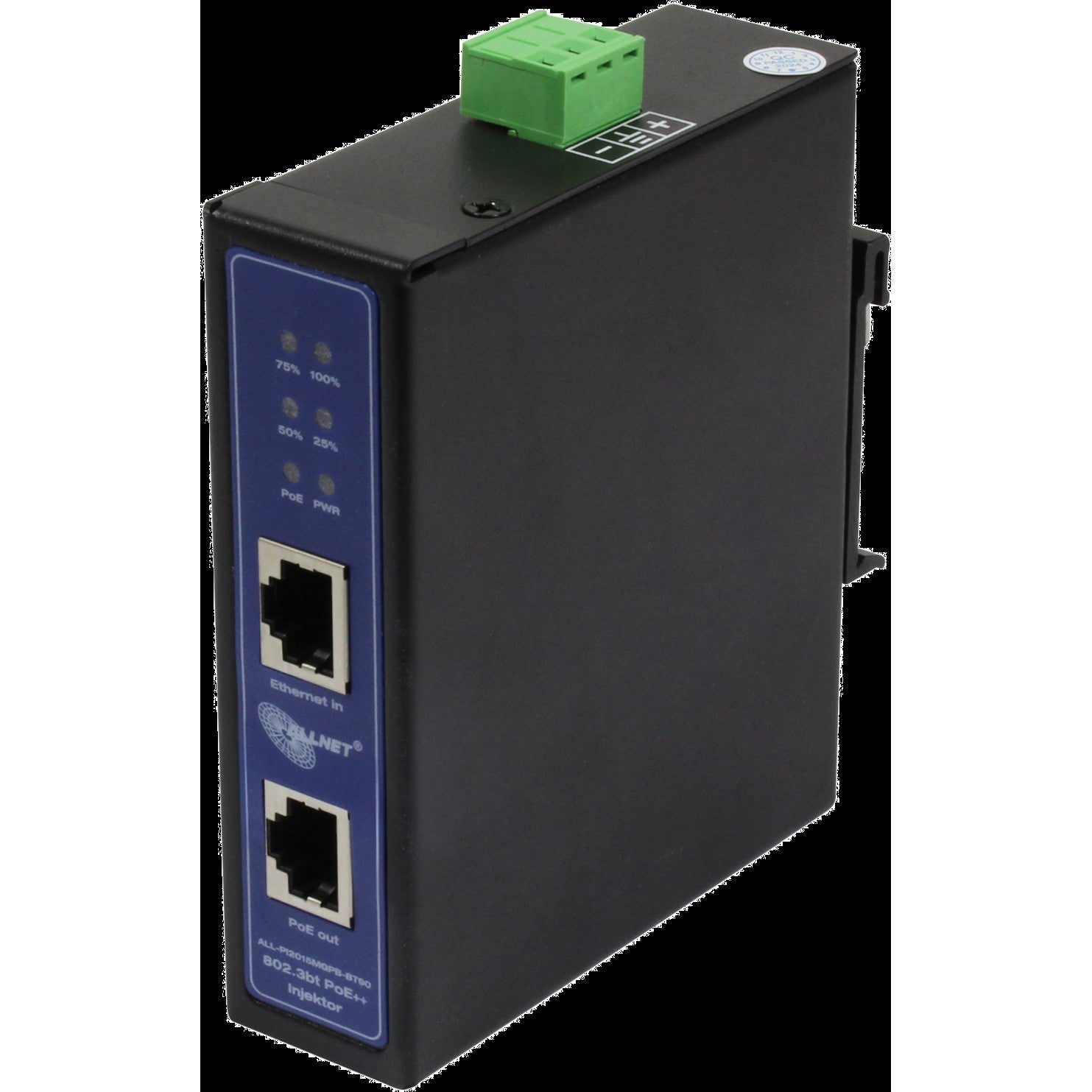 Z ALLNET PoE Injektor Industrial MultiGigabit • PoE BT mit Power-Booster (15.4W/30W/90W) • DIN •ALLNET PoE Injekt Metallgehäuse • ALL-PI2015MGPB-B