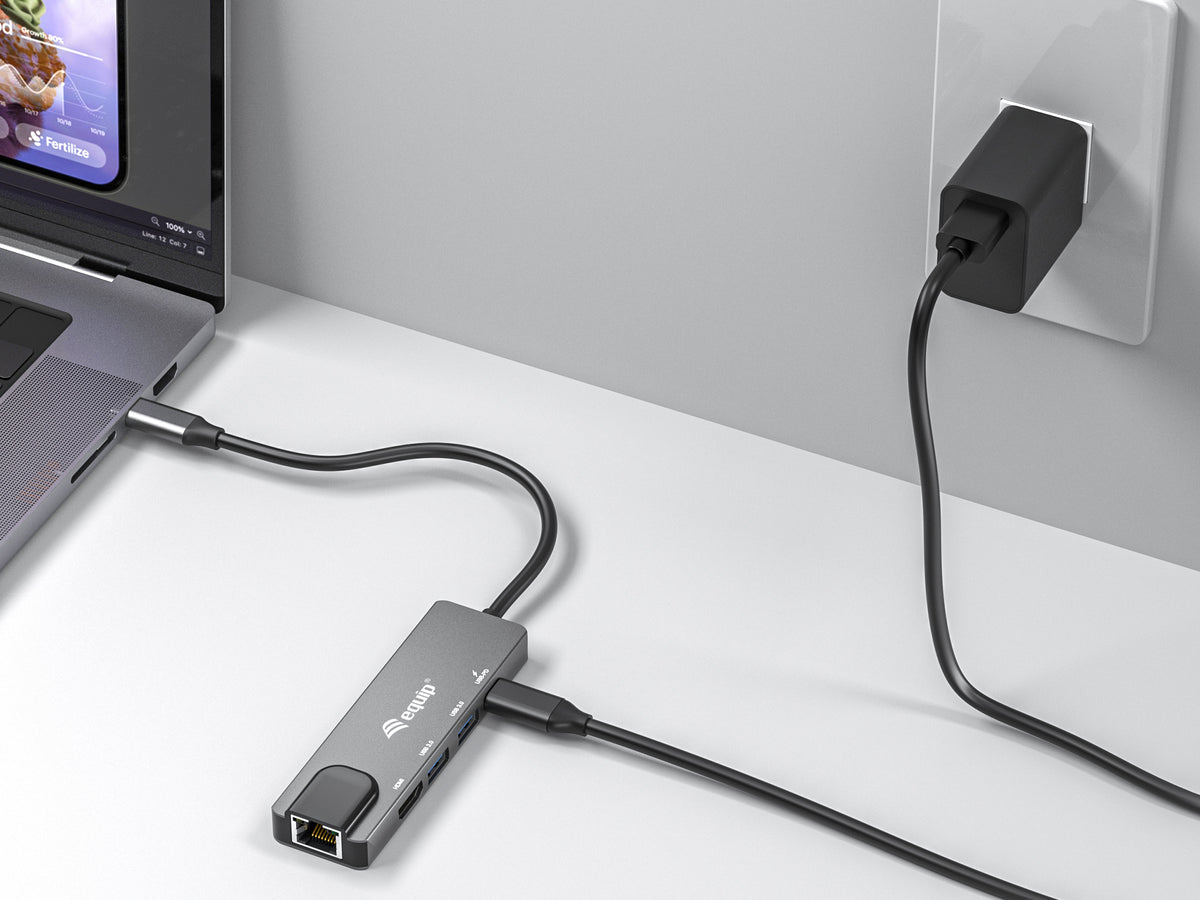 Equip USB-C 5-in-1-Multifunktionsadapter, HDMI, Gigabit LAN, USB 3.2 GEN1, 100W USB PD