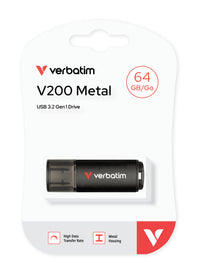 Verbatim V200 Metal USB Drive 64GB USB-Stick USB Typ-A 3.2 Gen 1 (3.1 Gen 1) Schwarz