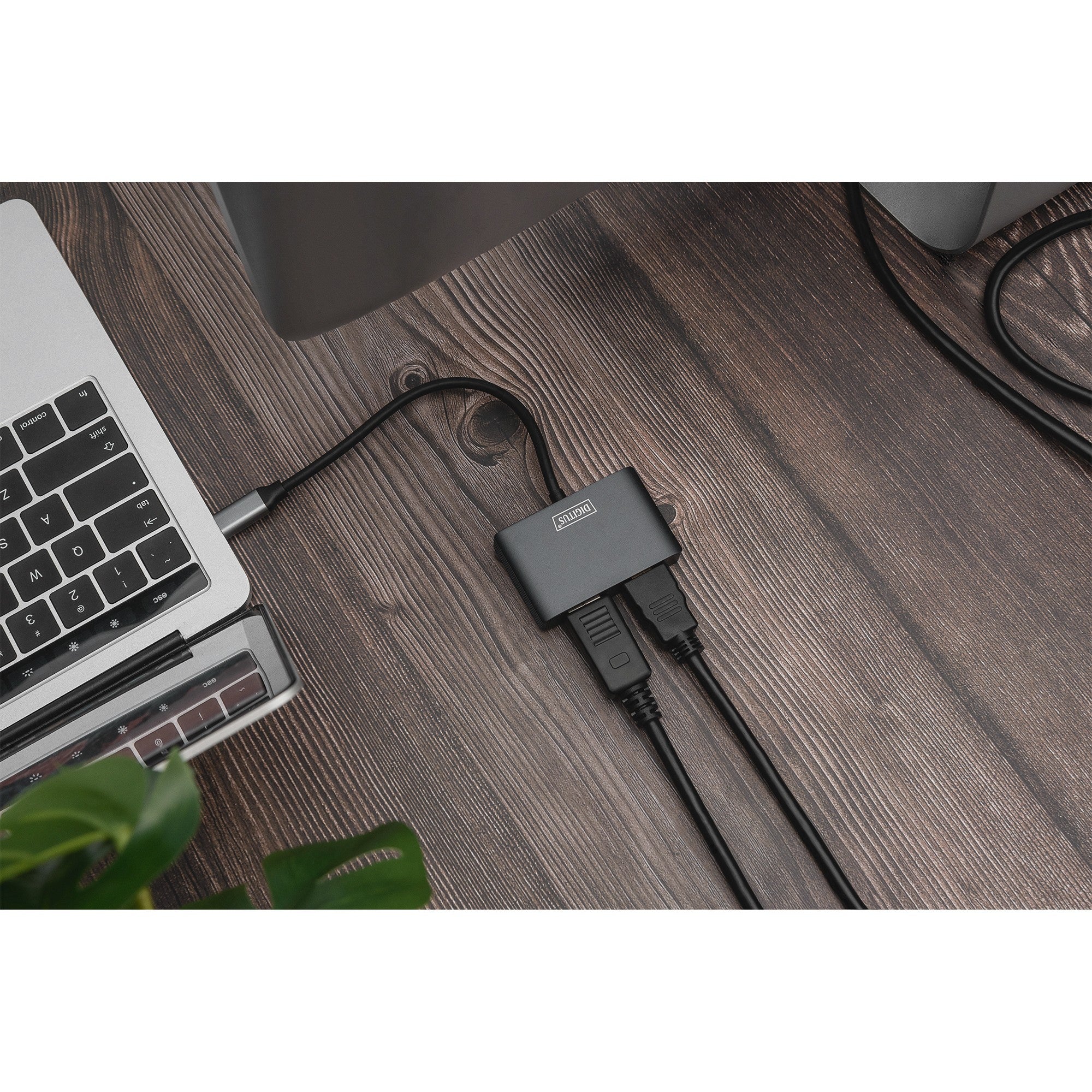 Adapter DIGITUS DP + HDMI Adapter 20cm 4K/30Hz Silber Aluminium Gehäuse