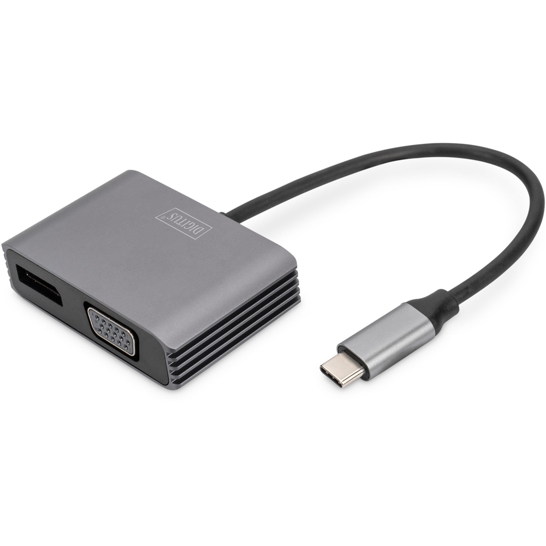 Adapter DIGITUS DP + VGA Adapter 20cm 4K/30Hz Silber Aluminium Gehäuse