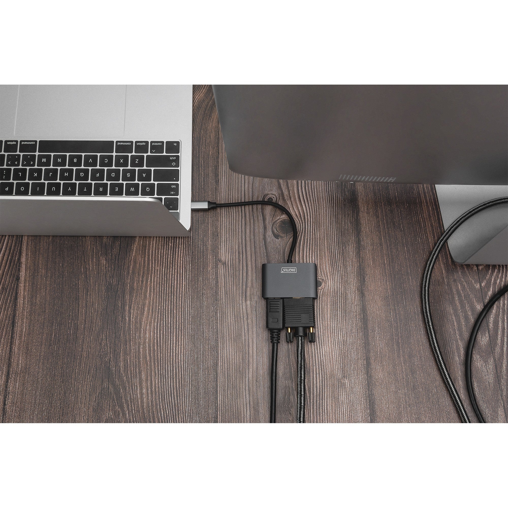 Adapter DIGITUS DP + VGA Adapter 20cm 4K/30Hz Silber Aluminium Gehäuse
