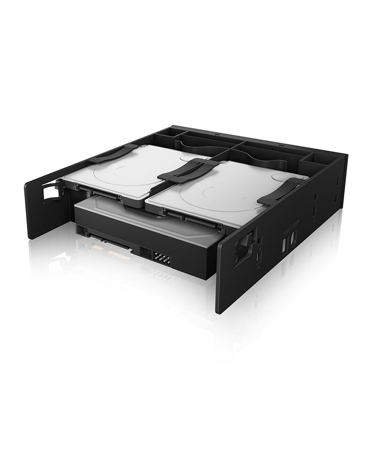 ICY BOX IB-5251, Festplatteneinbaurahmen, 2x 2,5" + 1x 3,5" HDD/SSDs in einem 5,25" Einbauschacht, mit Frontblende