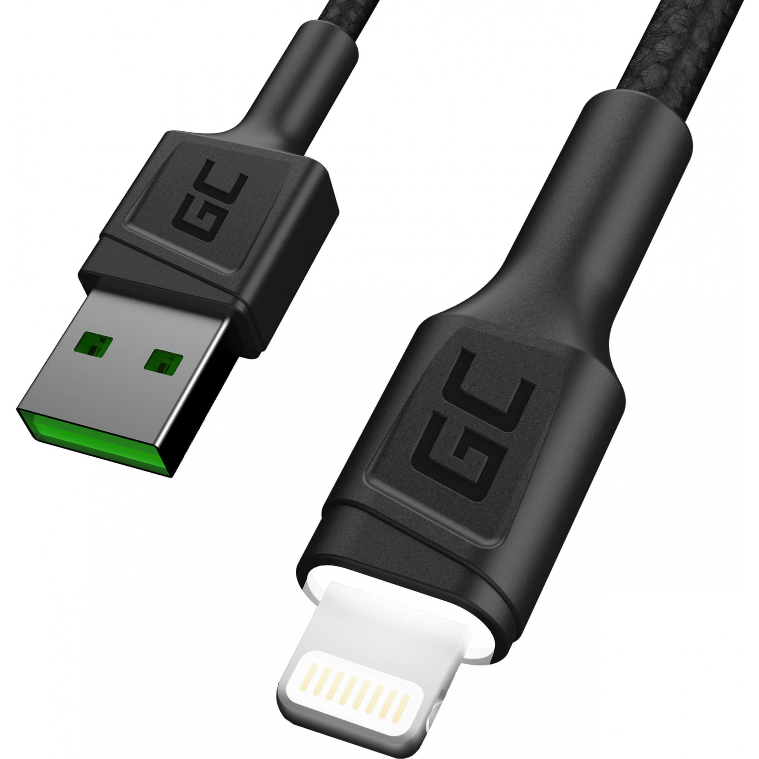 Green Cell USB 3.0 > Lightning (ST-ST) 1.2m Ladekabel LED Schwarz