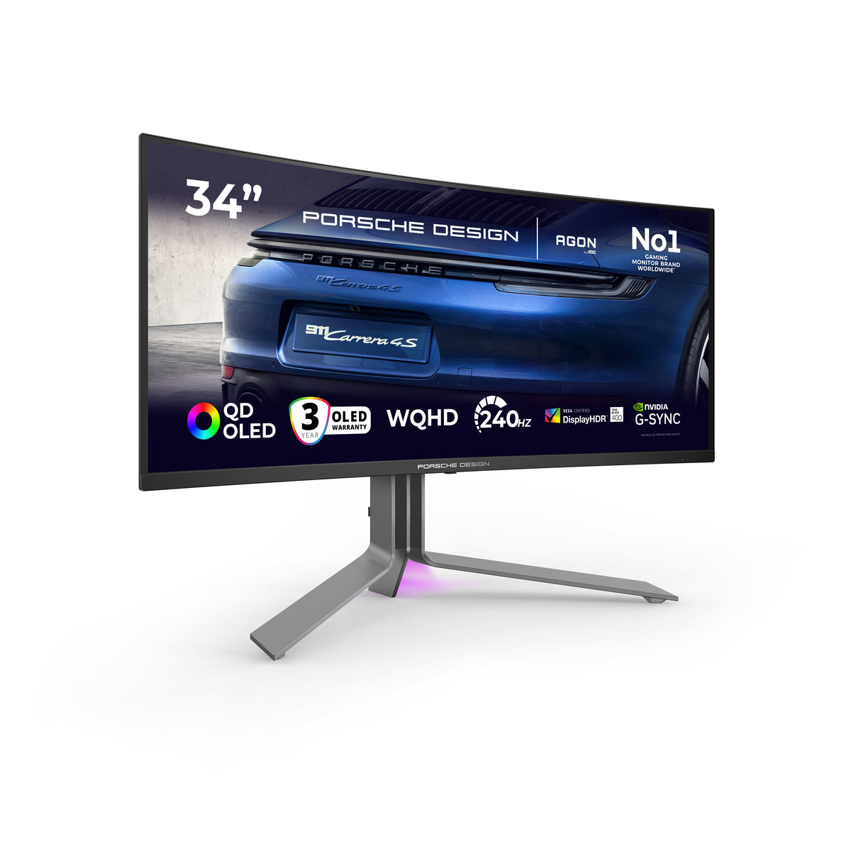 AOC Porsche PD34 Computerbildschirm 86,4 cm (34") 3440 x 1440 Pixel Wide Quad HD QD-OLED Schwarz