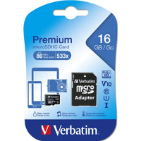 CARD 16GB Verbatim Premium MicroHC 80MB/s +Adapter
