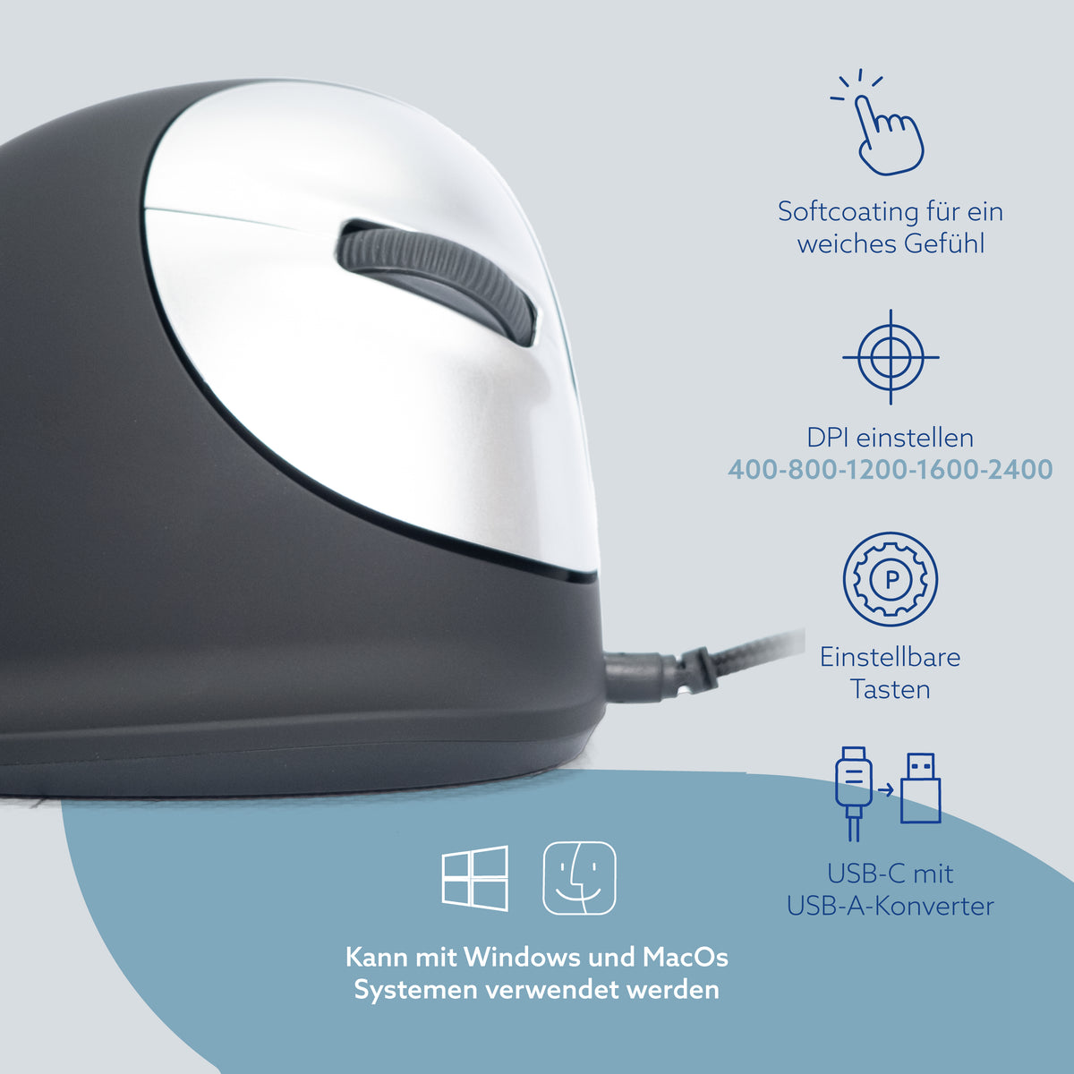 R-Go Tools Souris ergonomique R-Go HE Break avec logiciel de pause, grande (longueur de la main ≥ 185 mm), pour droitiers, filaire, noire