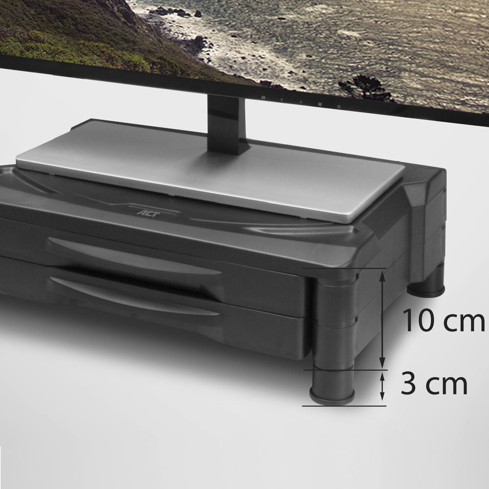 Supporto per monitor ACT extra largo con due cassetti, regolabile in altezza