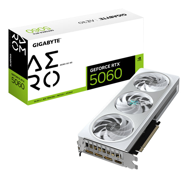 GIGABYTE GeForce RTX 5060 AERO OC 8G Grafikkarte - 8GB GDDR7, 128bit, PCI-E 5.0, 2595 MHz Kerntakt, 3 x DisplayPort, 1 x HDMI, GV-N5060AERO OC-8GD