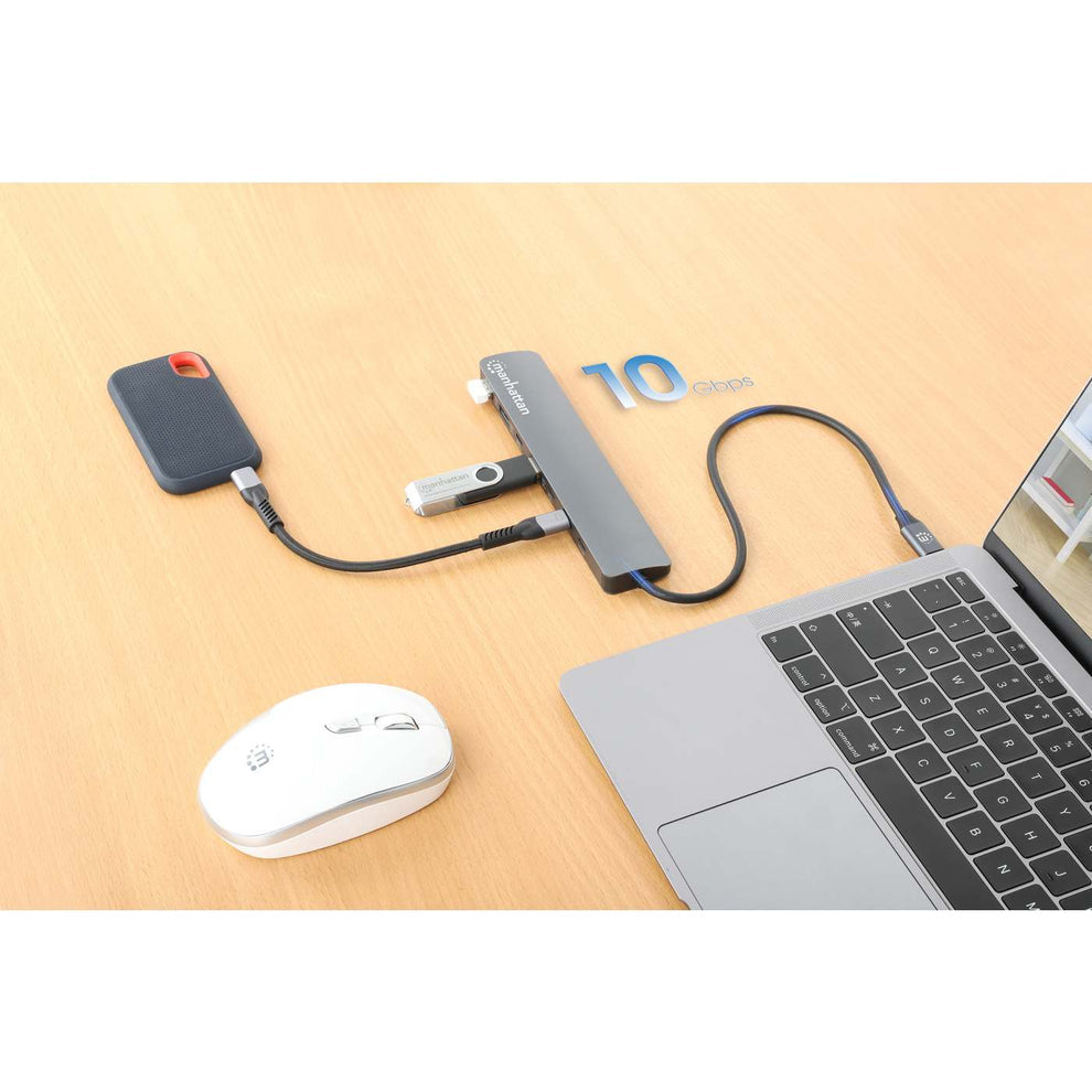 Manhattan 181167 laptop-dockingstation & portreplikator Kabelgebunden USB 3.2 Gen 2 (3.1 Gen 2) Type-C Grau