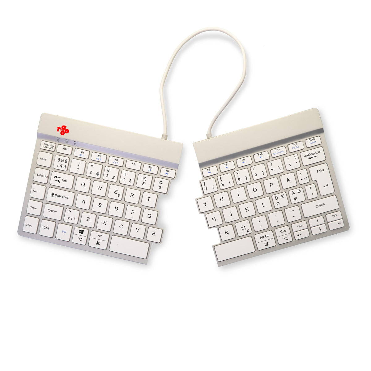 R-Go Tools Ergonomische Tastatur R-Go Split Break mit Pausensoftware, geteilte Tastatur, QWERTY (NORDIC), kabellos, weiß