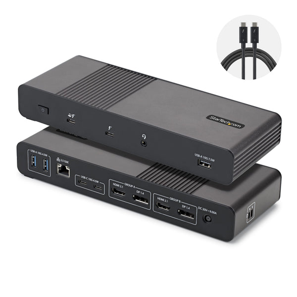 StarTech.com 206UE-TB5USB4DOCK laptop-dockingstation & portreplikator Kabelgebunden Thunderbolt 5 Schwarz, Grau