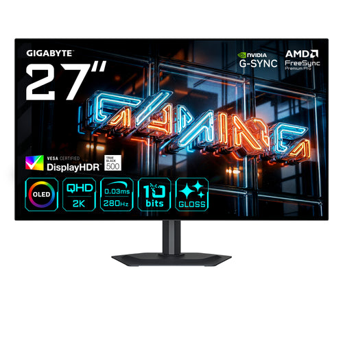 GIGABYTE MO27Q28GR 27” Glossy WOLED QHD Gaming-Monitor - 2560 x 1440, 280Hz, 0.03ms, 335 cd/m², Display HDR True Black 500, HDMI 2.1, DisplayPort 1.4