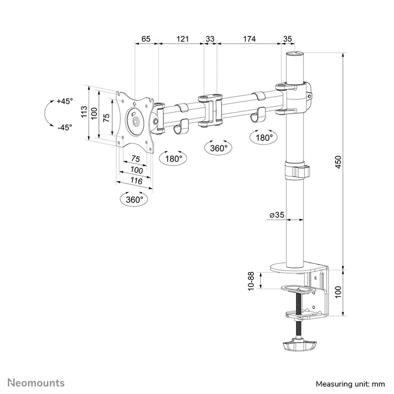 Neomounts NM-D135BLACK Monitorarm 10-27"