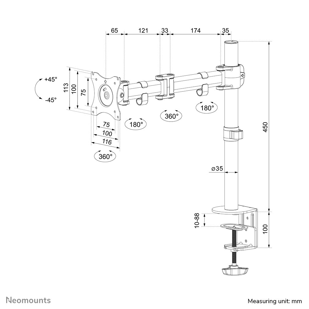 Neomounts NM-D135SILVER Monitorarm 10-30"