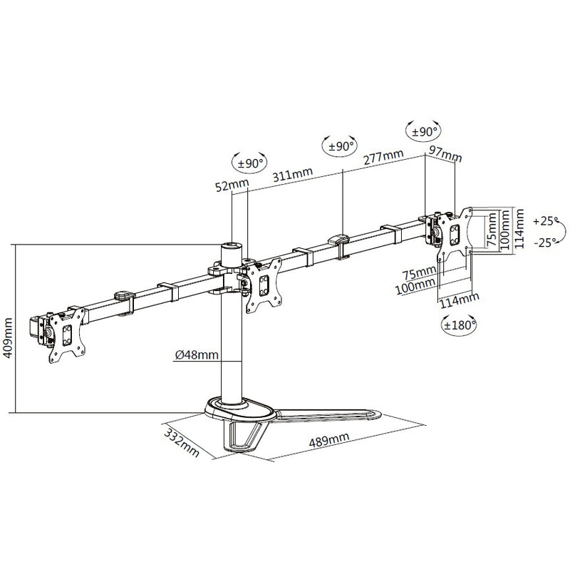 Equip 650125 17"-27" Dreifach-Gelenk-Monitor/LCD-Tischfußhalterung
