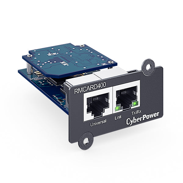 CyberPower RMCARD400 Netzwerkkarte 1GB, IPv4/v6, SNMPv1/v3, HTTP/HTTPs, TCP/IP, UDP, DHCP, NTP, DNS, SMTP, SSH, SSL, TLS, Telnet, FTP und Syslog, komp. mit ext. Sensor (Optional), für Expansion Port