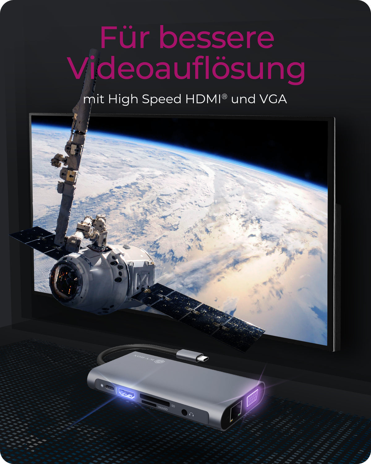 ICY BOX IB-DK4040-CPD, 10 in 1 USB Type-C® Notebook DockingStation, 1x HDMI 4K60Hz, 1x VGA, 3x USB-A, 1x USB-C(PD Only), 1x Audiocombo