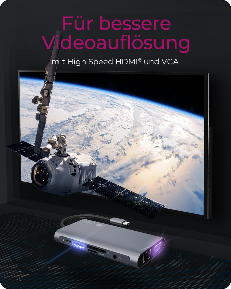 ICY BOX IB-DK4040-CPD, 10 in 1 USB Type-C® Notebook DockingStation, 1x HDMI 4K60Hz, 1x VGA, 3x USB-A, 1x USB-C(PD Only), 1x Audiocombo