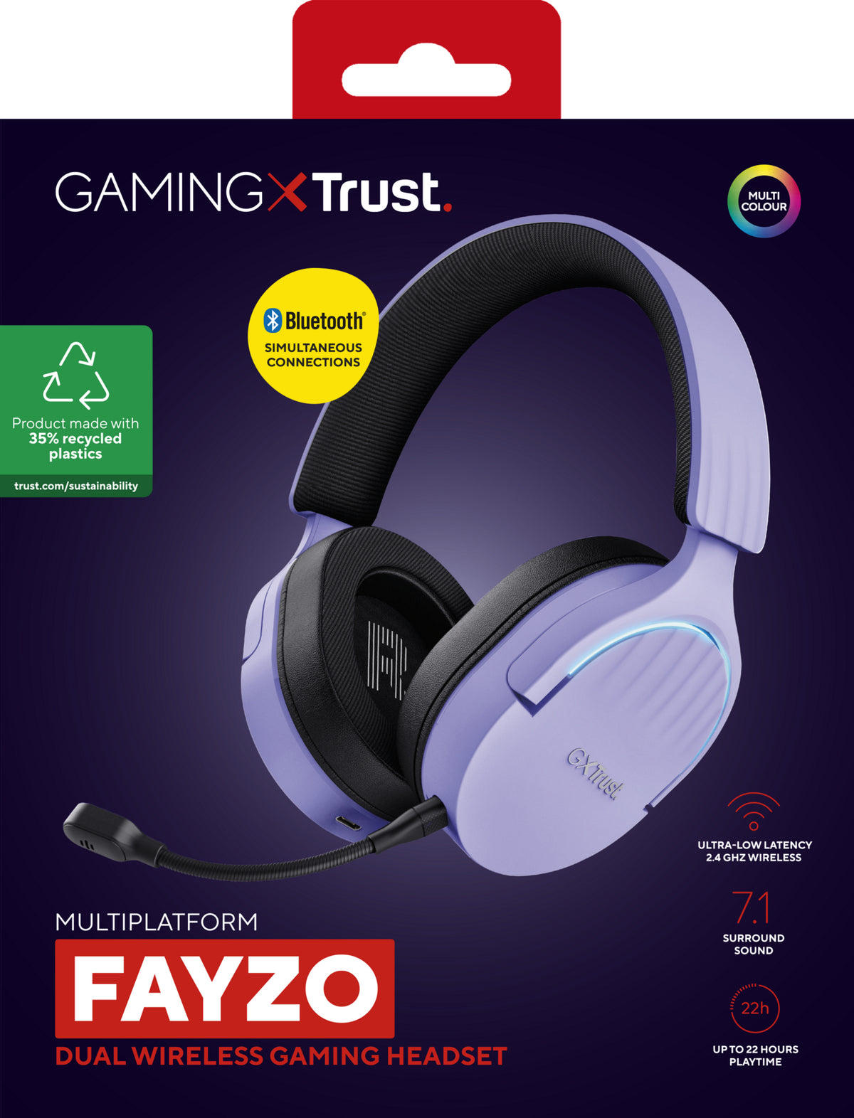 Trust GXT 491P FAYZO Kopfhörer Verkabelt & Kabellos Kopfband Gaming USB Typ-A Bluetooth Schwarz, Violett