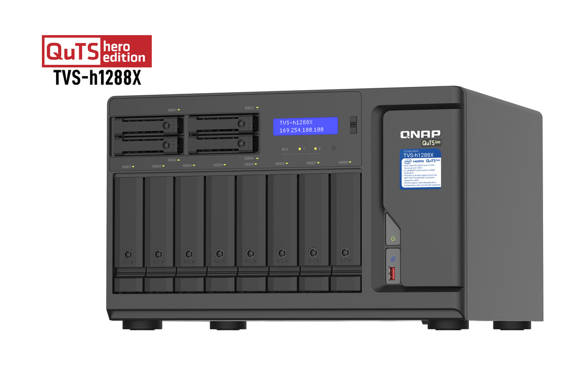 QNAP TVS-h1288X NAS Tower Intel® Xeon® W-1250 16 GB DDR4 0 TB QuTS hero Schwarz