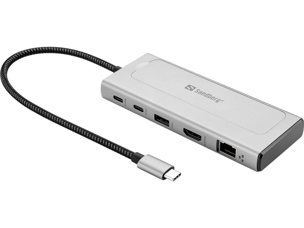 Sandberg 136-82 laptop-dockingstation & portreplikator Kabelgebunden USB 3.2 Gen 2 (3.1 Gen 2) Type-C Grau
