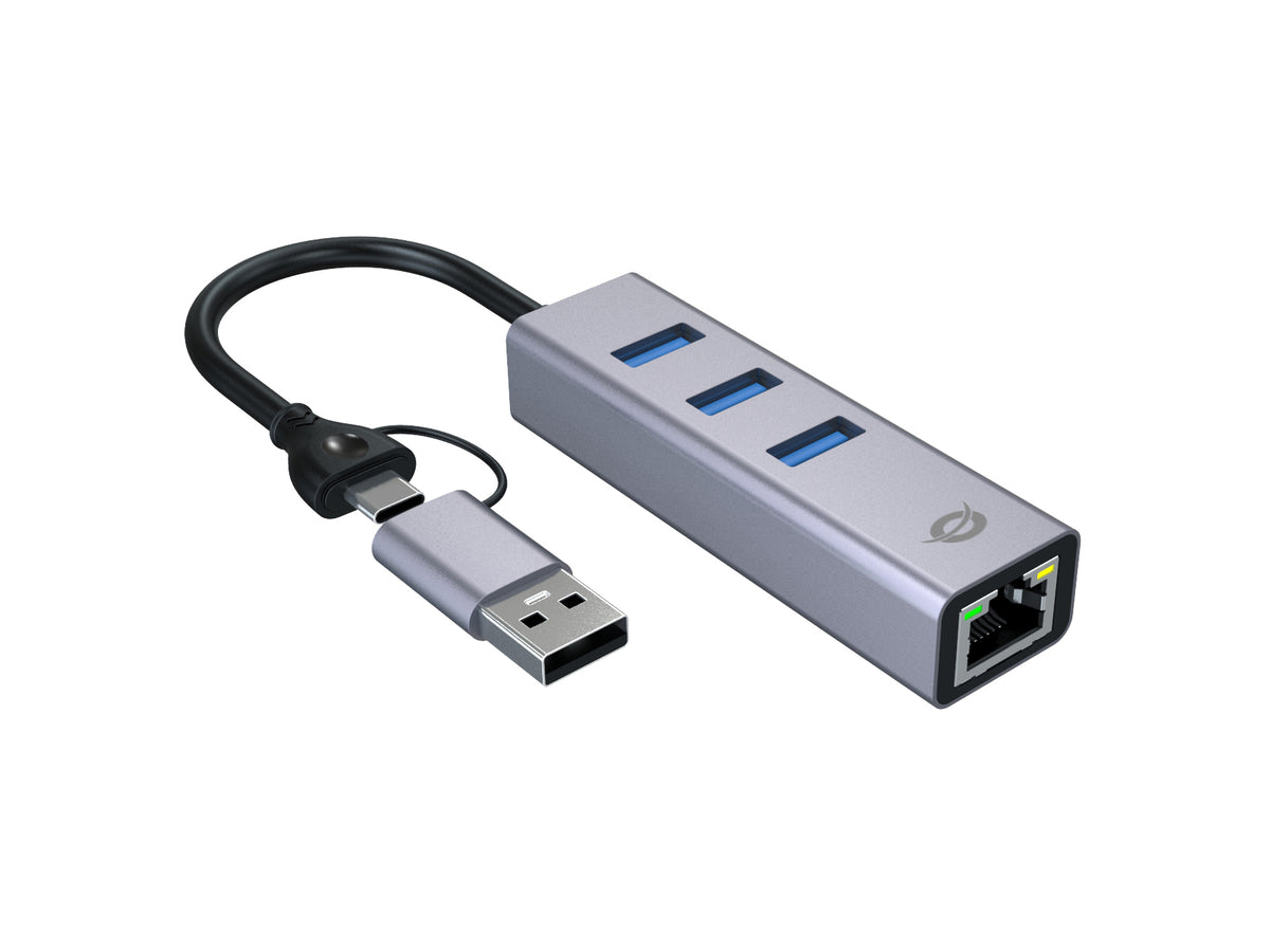 Conceptronic ABBY25G USB zu Gigabit-Netzwerkadapter mit 3-Port-USB-Hub