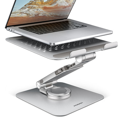 Axagon STND-LR Aluminiumständer mit 360°-Drehung für Laptops 10"–17.3". Verstellbare Höhe und Winkel.
