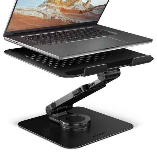 Axagon STND-LRB Aluminiumständer mit 360°-Drehung für Laptops 10"–17.3". Verstellbare Höhe und Winkel. Schwarze Version.