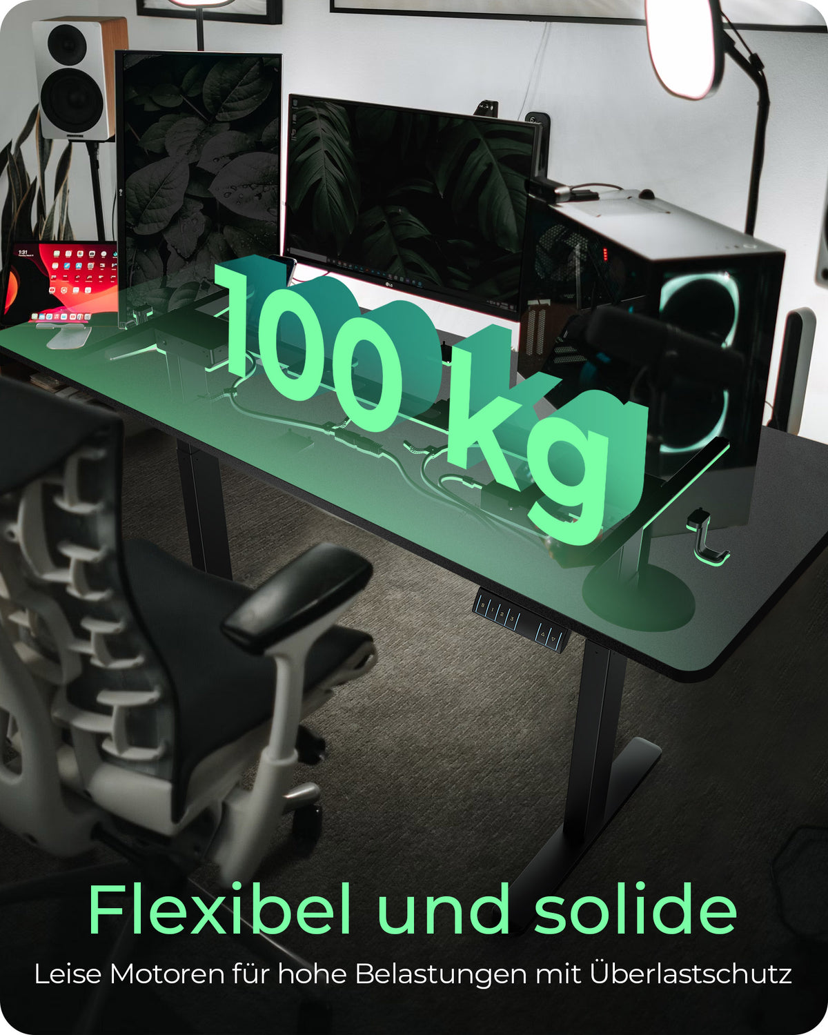 ICY BOX IB-EW122B-TT, Elektrisch höhenverstellbarer Tisch, Tischplatte 140x70 cm, Höhe 63-128cm