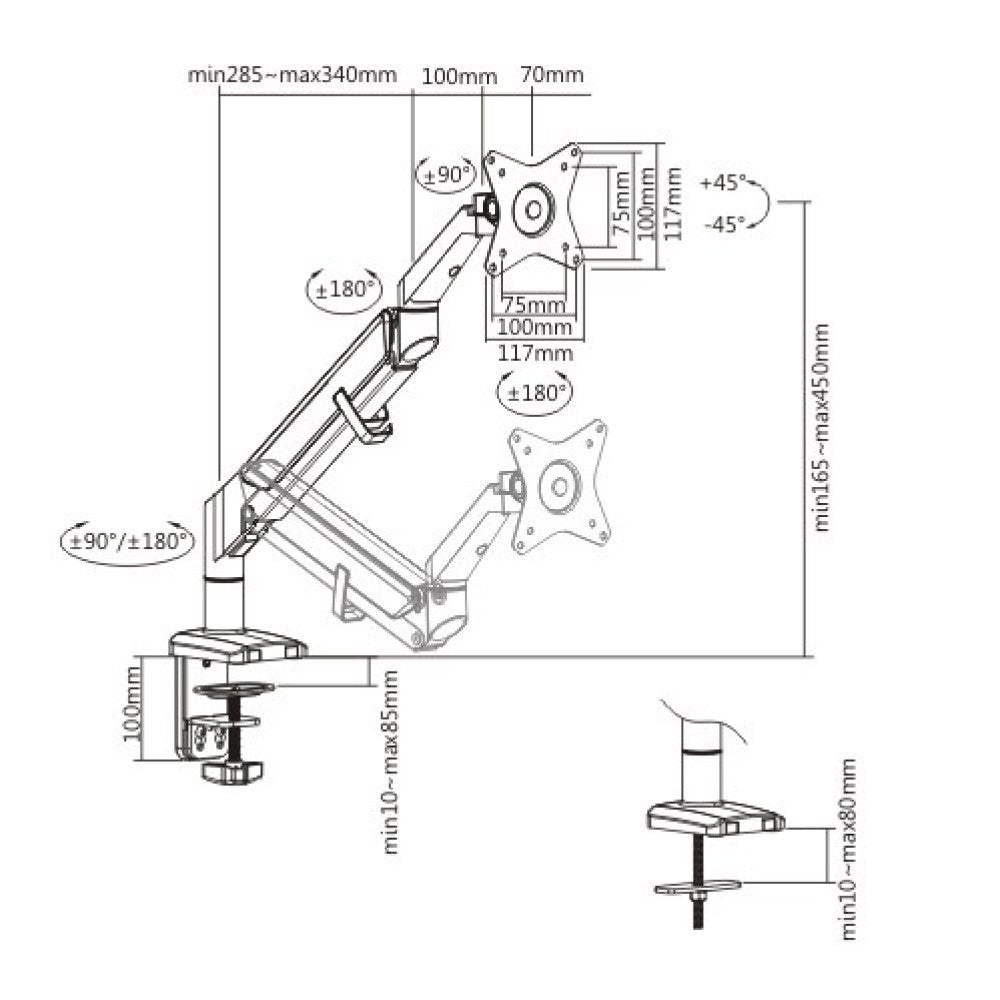 Techly ICA-LCD 441 Flachbildschirm-Tischhalterung 81,3 cm (32") Tisch/Bank Grau