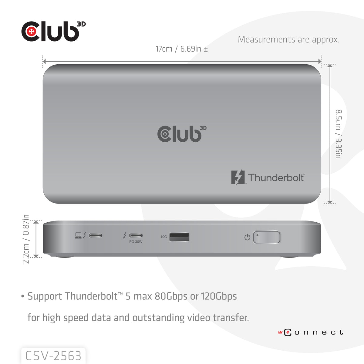 CLUB3D CSV-2563 5-1 Thunderbolt™ 5 Hub Triple video 5K60Hz Thunderbolt™ Share Certifi ed 180W