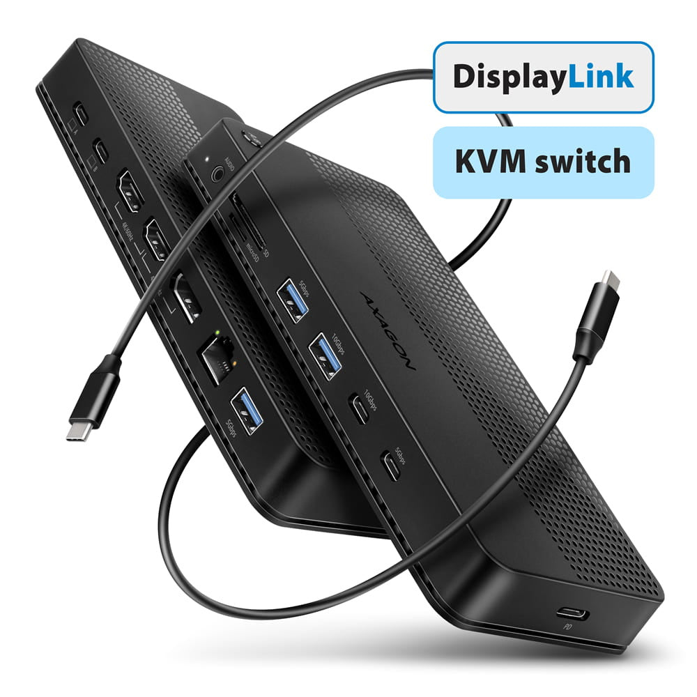Axagon HMC-DL-KVM USB-C 10Gbps DisplayLink KVM Dockingstation für zwei 4K Monitore und Computer