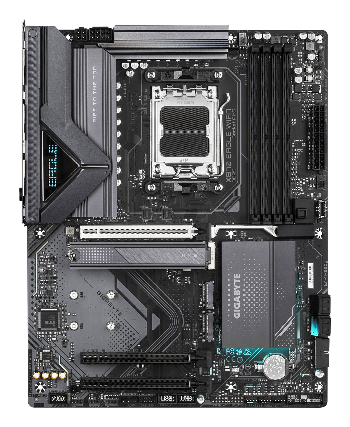 GIGABYTE X870 EAGLE WIFI7 Mainboard - Unterstützt AMD Ryzen 9000 CPUs, 14+2+2 Phasen VRM, bis zu 8000MHz DDR5 (OC), 1xPCIe 5.0 + 2xPCIe 4.0, Wi-Fi 7, 2.5GbE LAN, USB 4