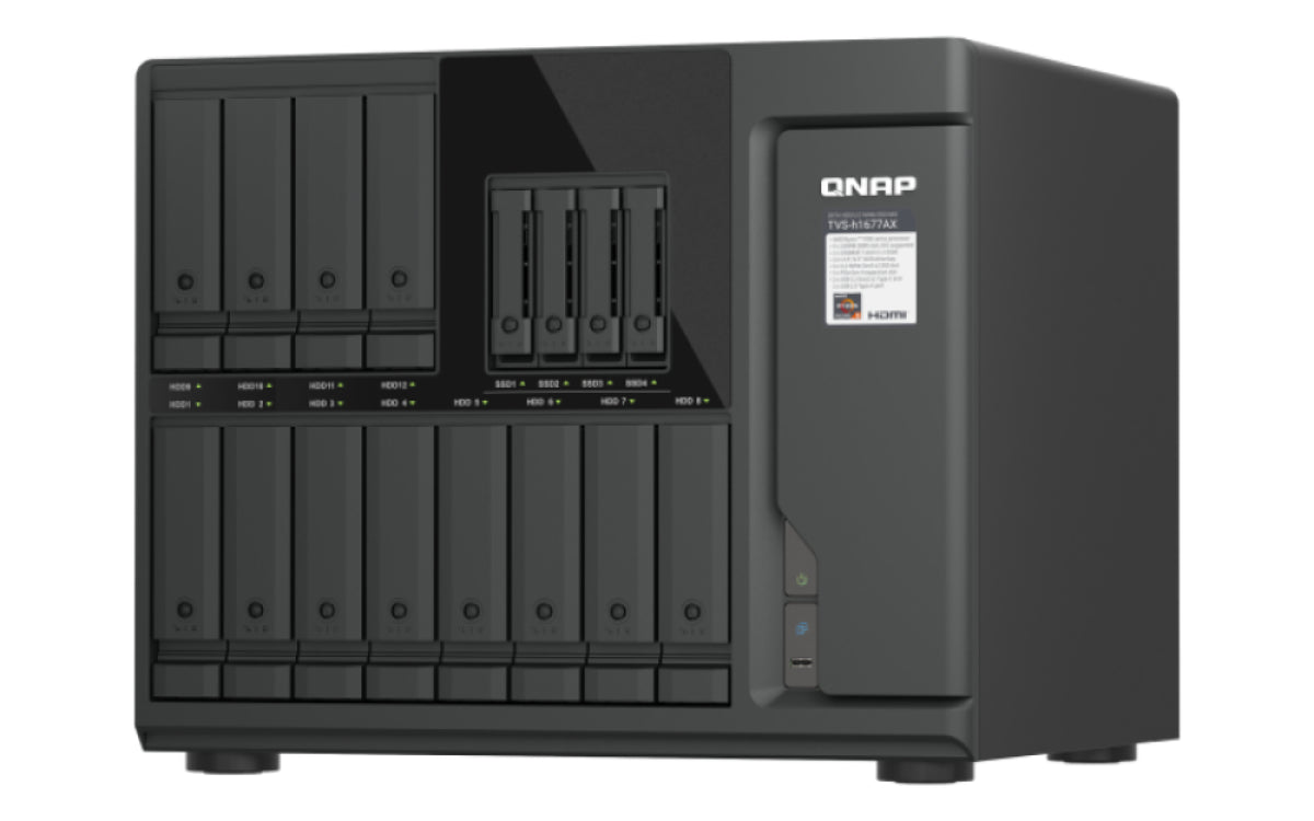 QNAP TVS-H1677AX-R5-16G NAS & Speicherserver Tower AMD Ryzen™ 5 16 GB DDR5 0 TB QuTS hero Schwarz