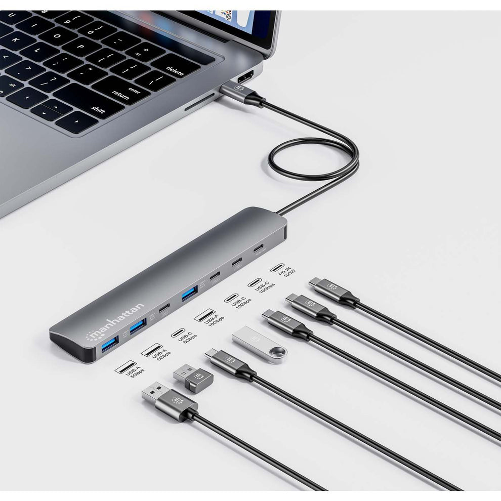 Manhattan 181167 laptop-dockingstation & portreplikator Kabelgebunden USB 3.2 Gen 2 (3.1 Gen 2) Type-C Grau