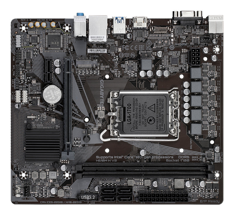 GIGABYTE H610M H V2 Mainboard - Unterstützt Intel Core Prozessoren 14th CPUs, 4+1+1 Hybrid Digital VRM, up to 5600MHz DDR5, 1xPCIe 3.0 M.2, GbE LAN, USB 3.2 Gen 1