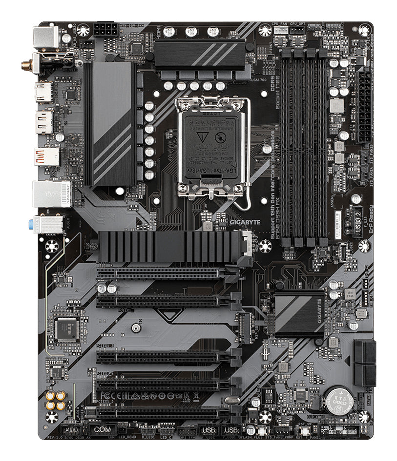 GIGABYTE B760 DS3H AX Mainboard - Unterstützt Intel Core Prozessoren der 14. Generation, 8+2+1 Phasen digitales VRM, bis zu 7600MHz DDR5 (OC), 2x PCIe 4.0 M.2, Wi-Fi 6E, GbE LAN, USB 3.2 Gen 2x2