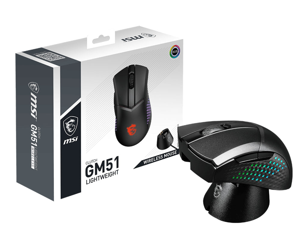 MSI CLUTCH GM51 LIGHTWEIGHT WIRELESS Maus Gaming rechts RF Wireless + Bluetooth + USB Type-C Optisch 26000 DPI