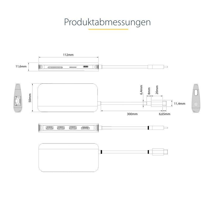StarTech.com USB C Multiport Adapter, 4K 60Hz HDMI Anschluss, 5Gbit/s USB-A Hub, USB C auf HDMI, 100W PD, GbE, SD/MicroSD, 30cm Kabel, Reiseadapter, Thunderbolt 3 Dockingstation