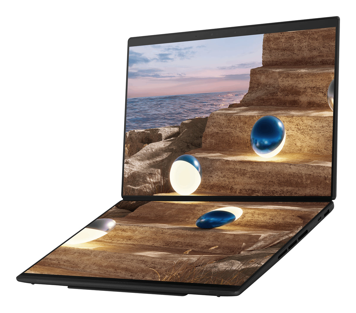 ASUS Zenbook Duo UX8407AA-SN125W Intel Core Ultra 9 386H Hybrid (2-in-1) 35,6 cm (14") Touchscreen 3K 32 GB LPDDR5x-SDRAM 1 TB SSD Wi-Fi 7 (802.11be) Windows 11 Home Grau
