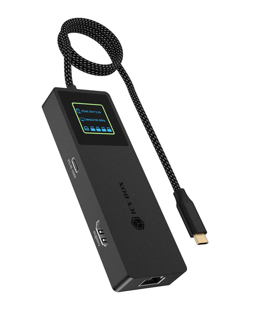 ICY BOX Spade Dock 4038, 7-in-1 DockingStation mit LCD-Display und 100 W PD