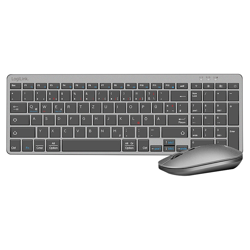 LogiLink ID0215 Tastatur Maus enthalten Heimbüro Bluetooth QWERTZ Deutsch Anthrazit, Grau